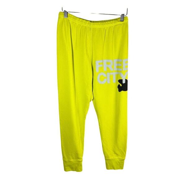 FREECITY 3/4 Cotton Sweatpants Jogger Glow Yellow Size Small - Picture 1 of 9